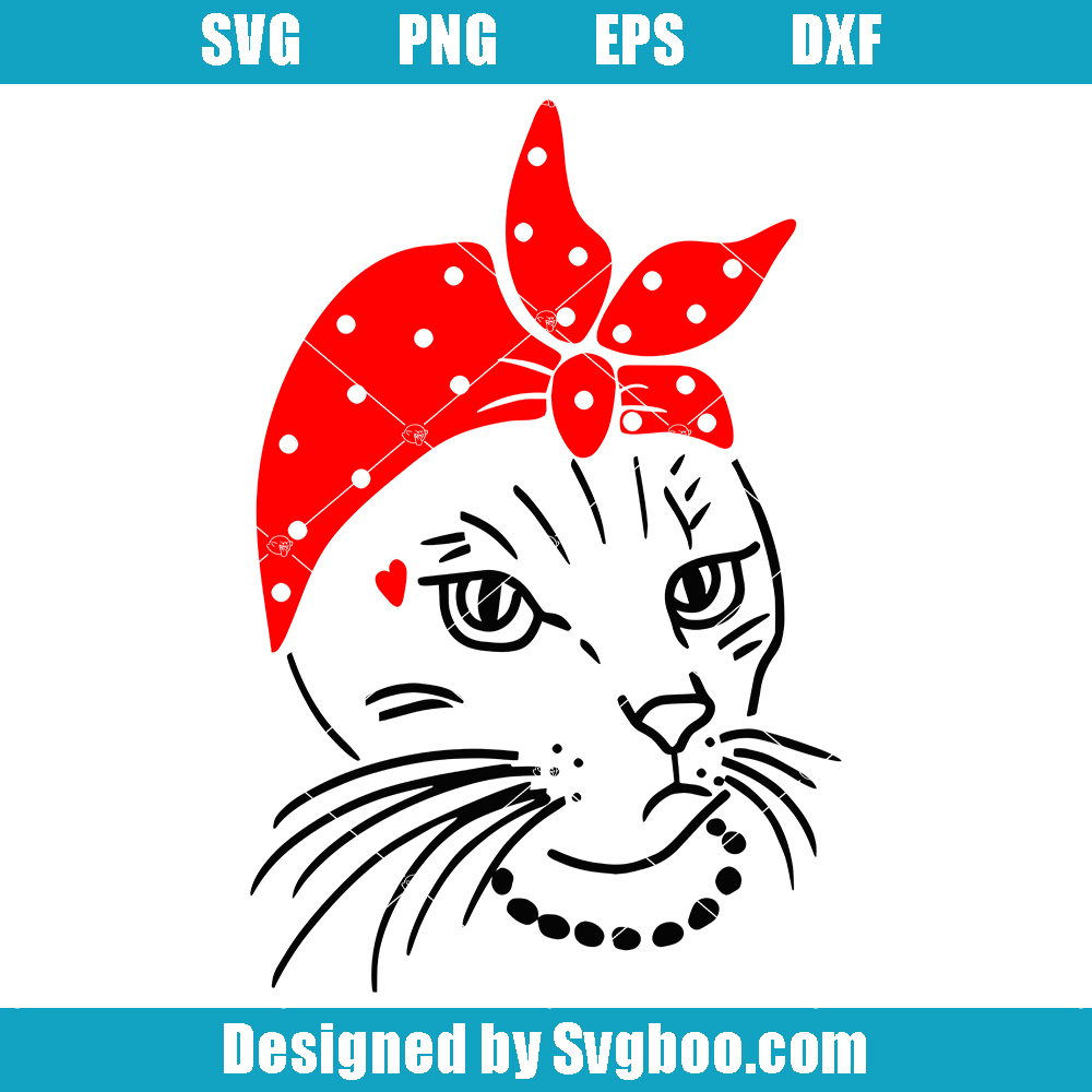 Cat Head With Bandana Svg, Cute Cat Mom Svg, Cat Face Svg Cat Head With Bandana Svg