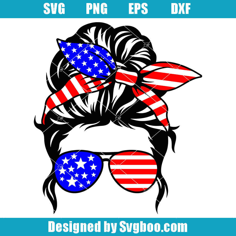 4th of July USA Flag Mom Svg, Messy Bun Independence Day Svg