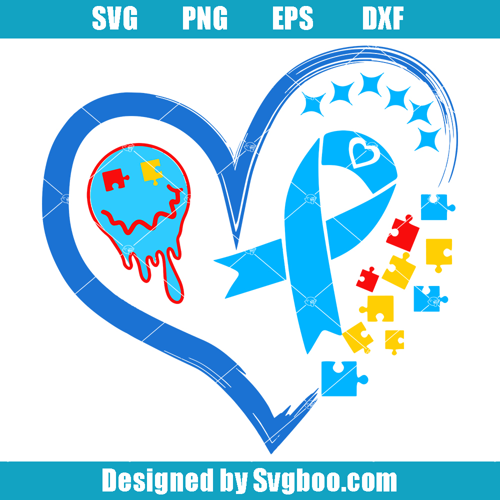 Autism Awareness Heart Svg, Smile Face Svg, Autism Svg Autism Awareness Heart Svg
