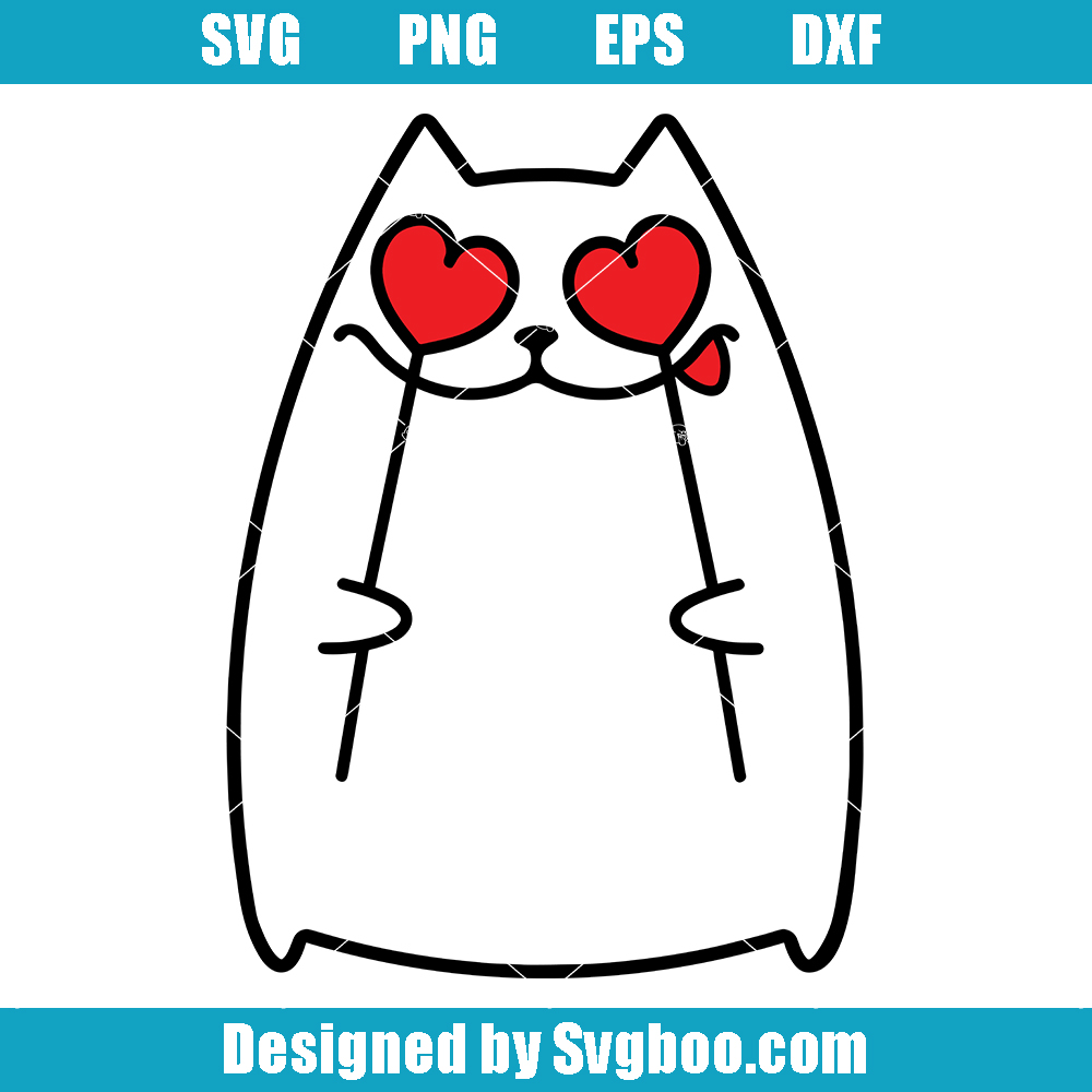 Cute Cat Love Svg, Cat with Heart Eyes Svg, Heart Svg Cute Cat Svg