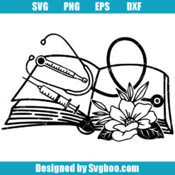 Floral Book with Medical Tools Svg