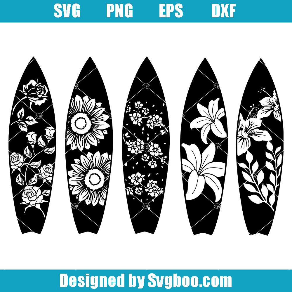 Flower Surf Board Svg, Summer Surf Board Svg, Summer Svg Flower Surf Board Svg