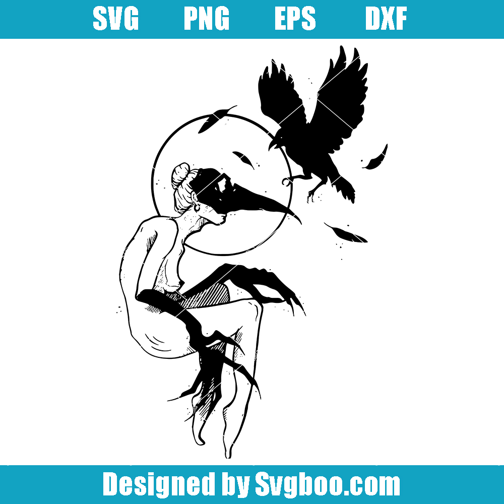 Gothic Crow Svg, Raven Girl Svg, Halloween Svg, Tattoo Svg Gothic Crow Svg