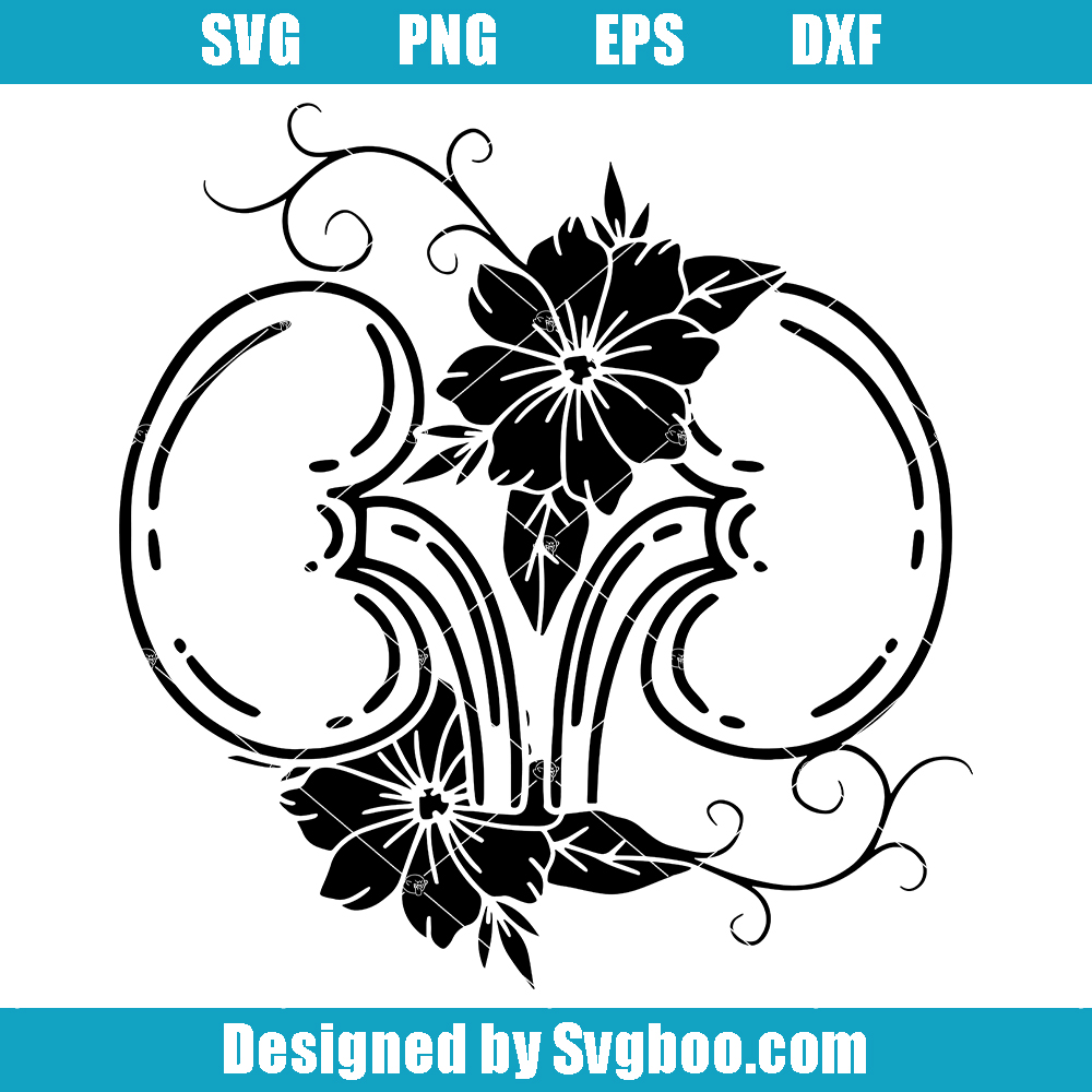 Kidneys with Flower Svg, Human Organs Svg, Body Parts Svg