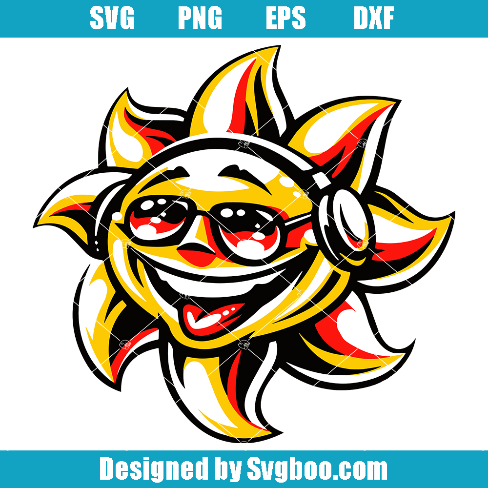 Sun With Earphones Svg, Cool Sun Svg, Summer Svg, Music Svg