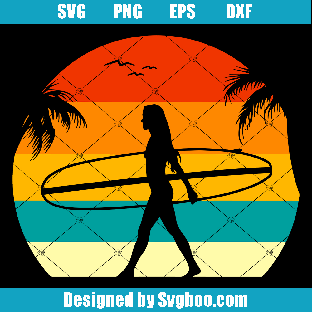 Surfer Girl Svg, Summer Surfing Svg, Surfing Girl Silhouette
