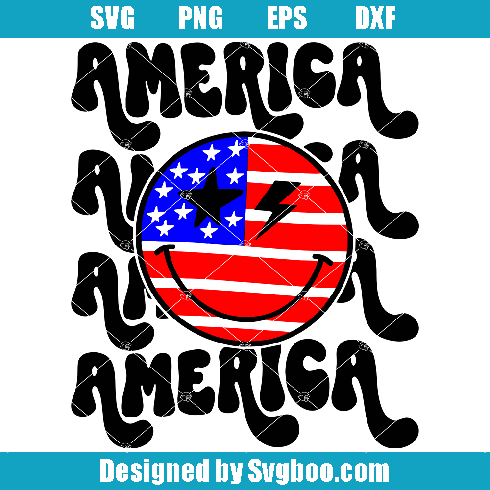 American Flag Smiley Face Svg, Retro America Svg, 4th of July Svg American Flag Smiley Face Svg