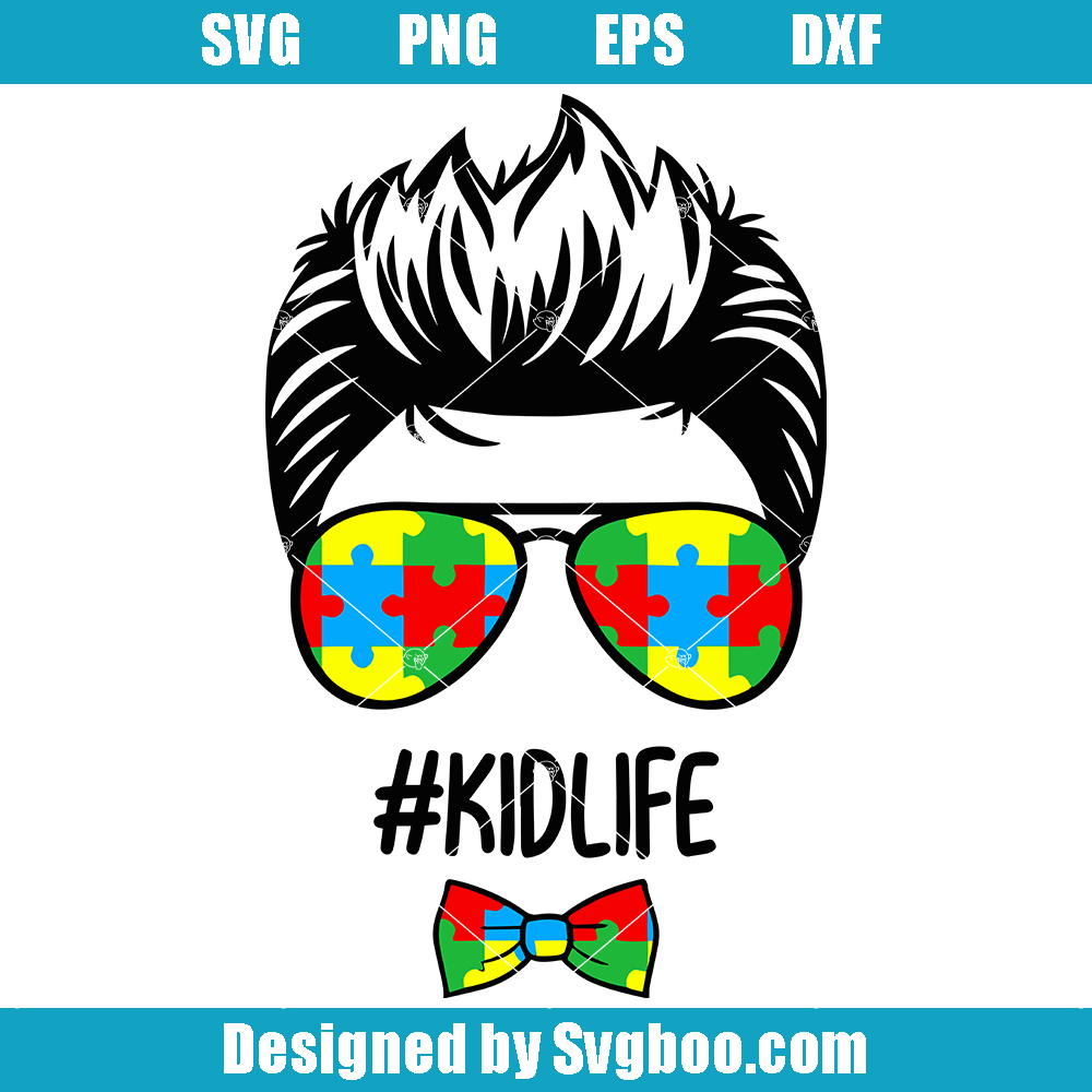 Boy Autism Awareness Svg, Boy Autism Svg, Kidlife Svg Boy with Glasses and Bowtie Svg