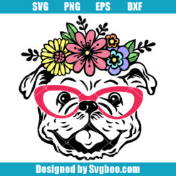 Cute Bulldog Svg, Bulldog with Floral Svg, Cute Animals Svg
