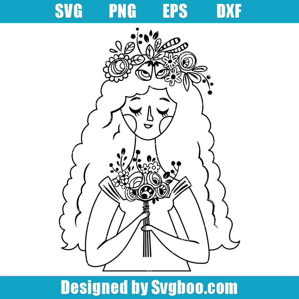 Flower Bride Svg, Beauty Holding Flower Svg, Bride Svg Flower Bride Svg