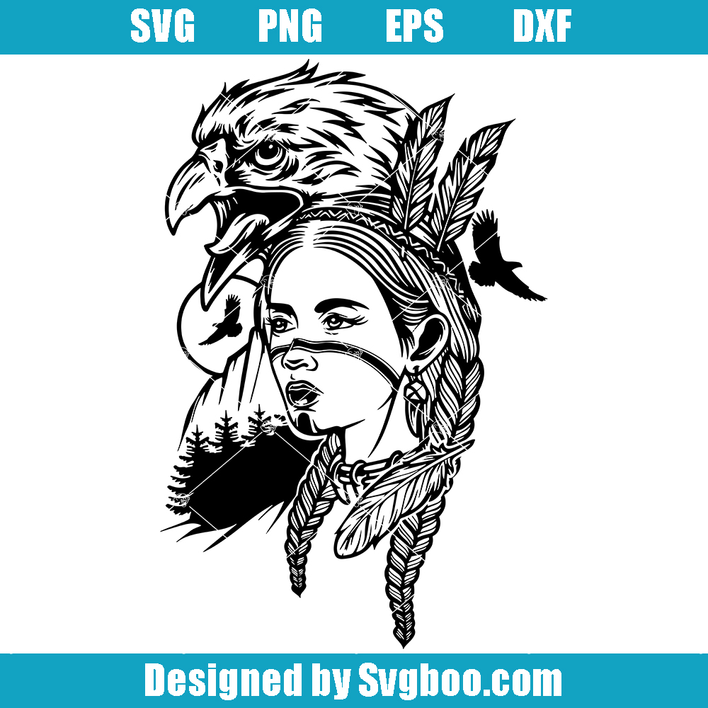 Native American Girl Scene Svg, Boho Chic Svg, Eagle Svg Native American Girl Scene Svg