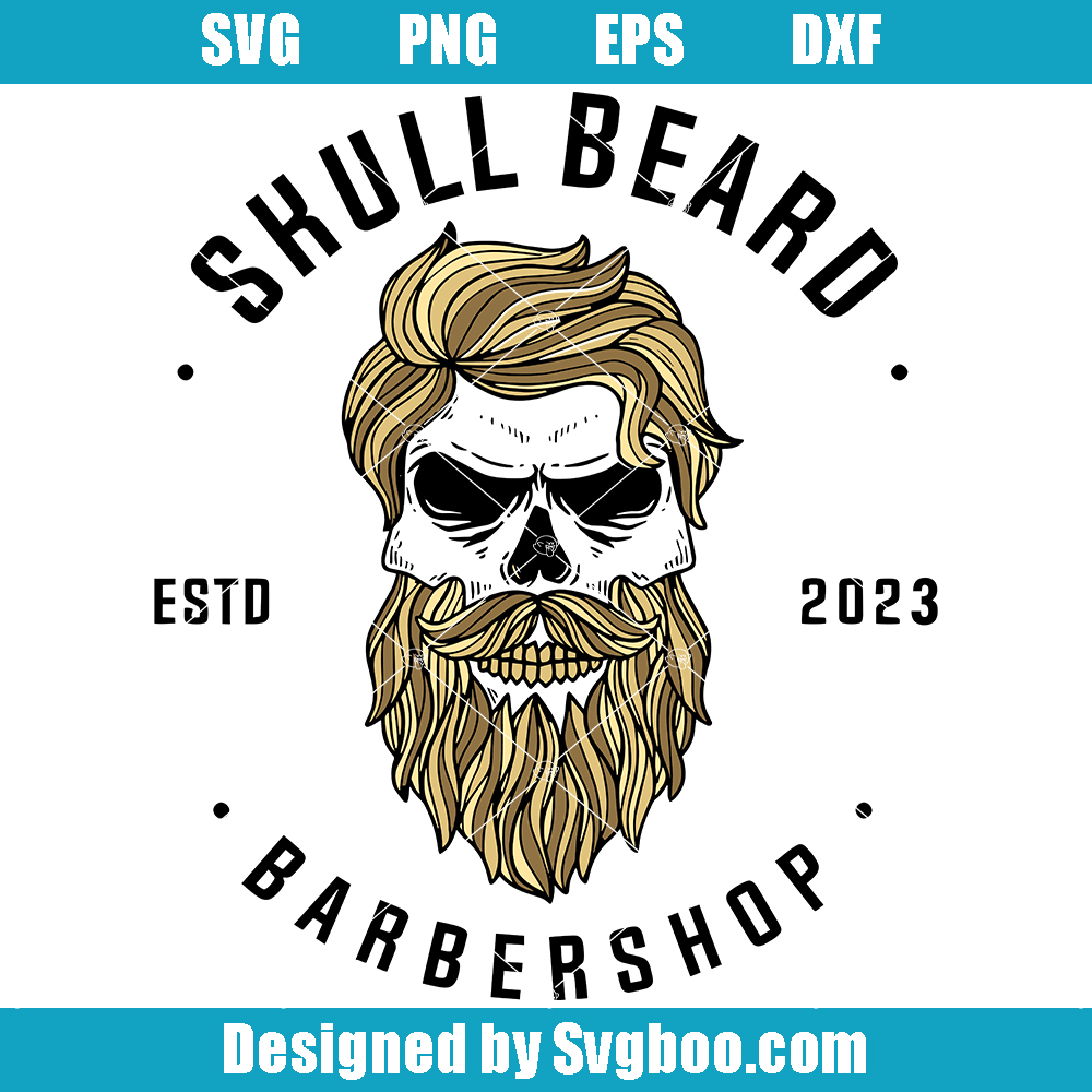 Skull Beard Barber Shop Svg, Blonde Skull Svg, Beard Dad Svg Skull Beard Barber Shop Svg