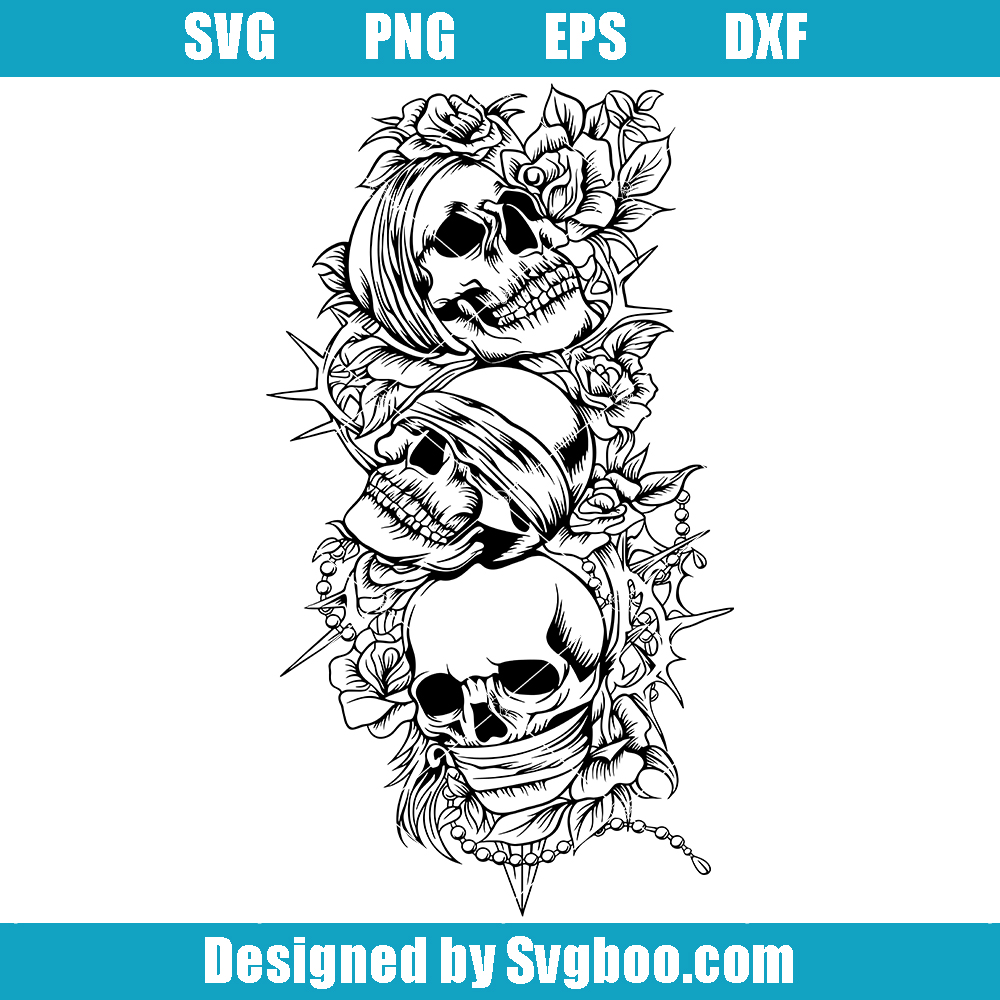 Three Wise Skulls Svg, See Hear Speak No Evil Svg, Skull Svg