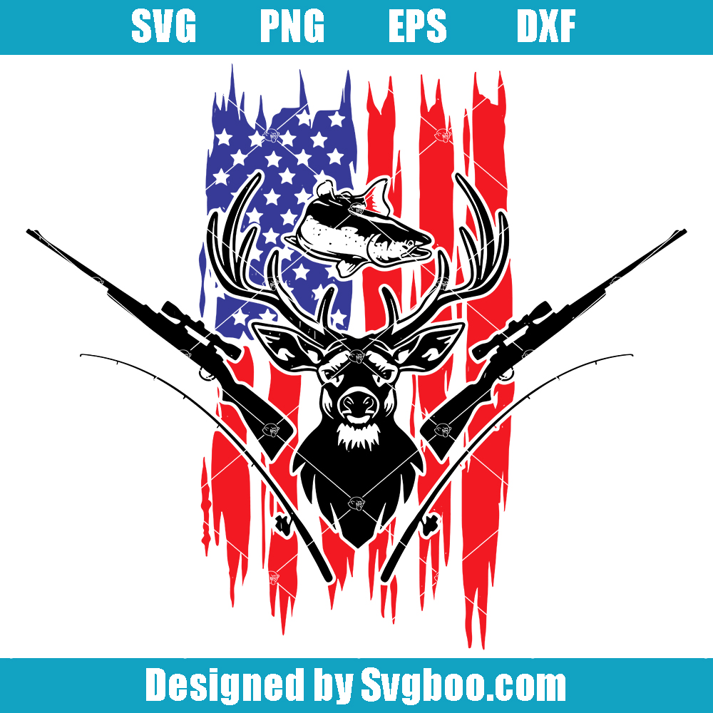 USA Deer and Fish Svg, Deer Hunter Svg, Fishing Svg, Buck Svg