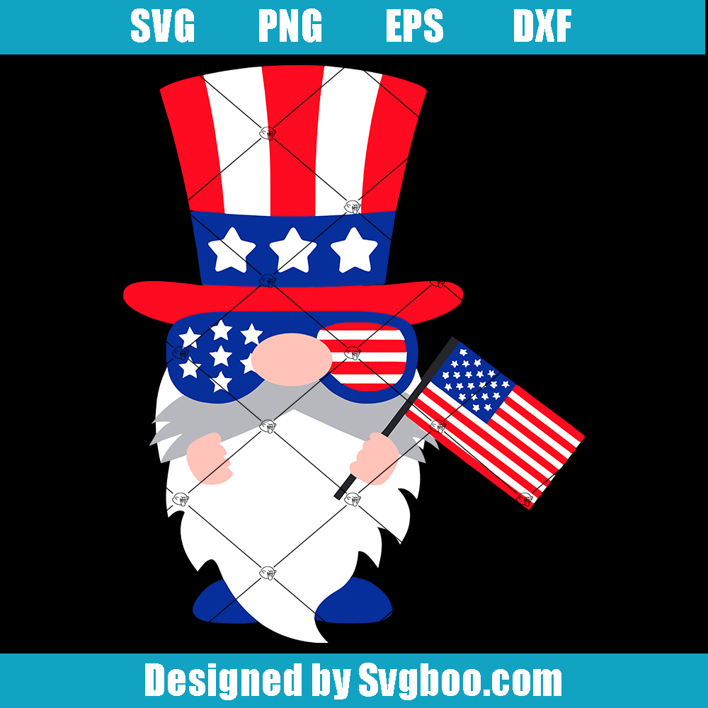 American Gnome with Flag Svg, 4th of July Gnome Svg, Memorial Svg American Gnome with Flag Svg