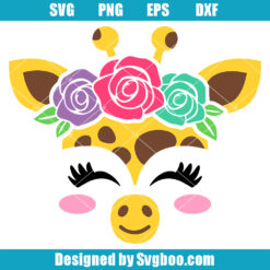 Cute Giraffe with Flowers Svg
