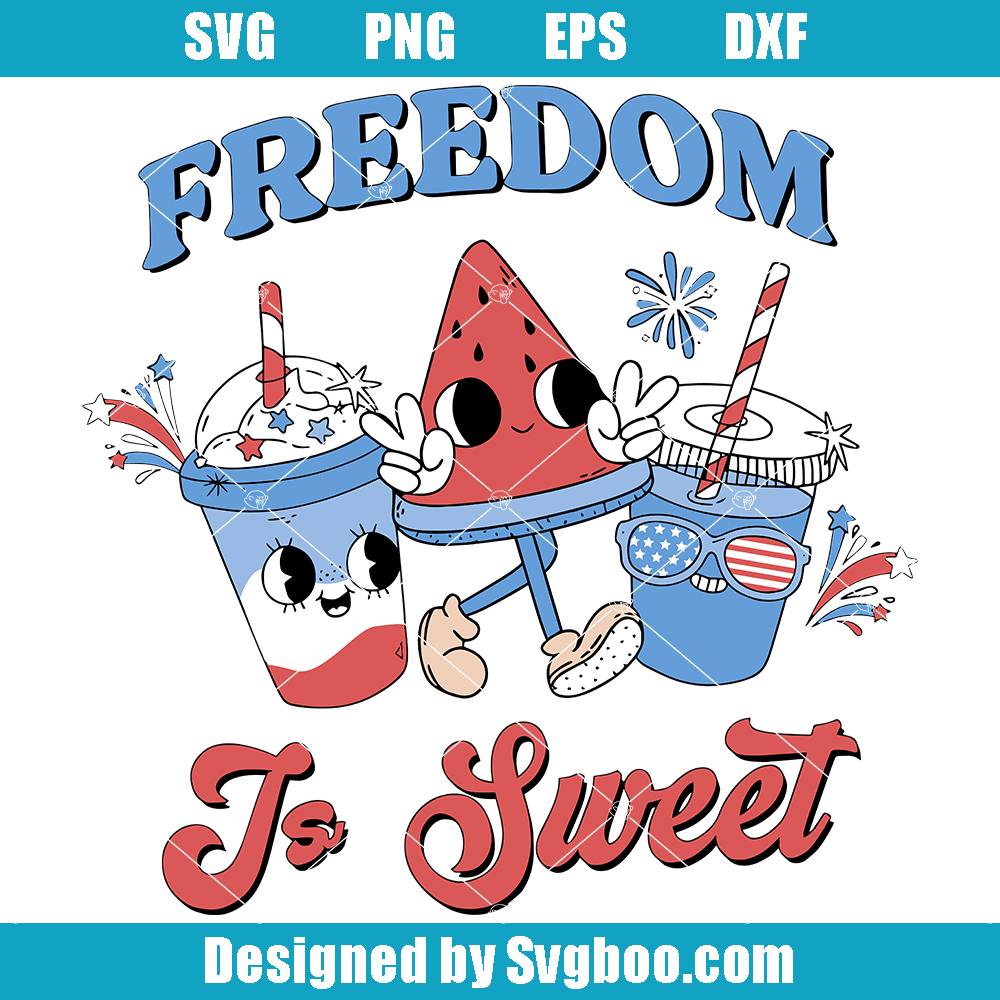 Freedom Is Sweet Svg, 4th of July Svg, Groovy Svg, Patriotic Svg