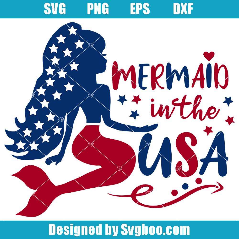 Mermaid In The Usa Svg, American Mermaid Svg, Mermaid Patriotic Svg