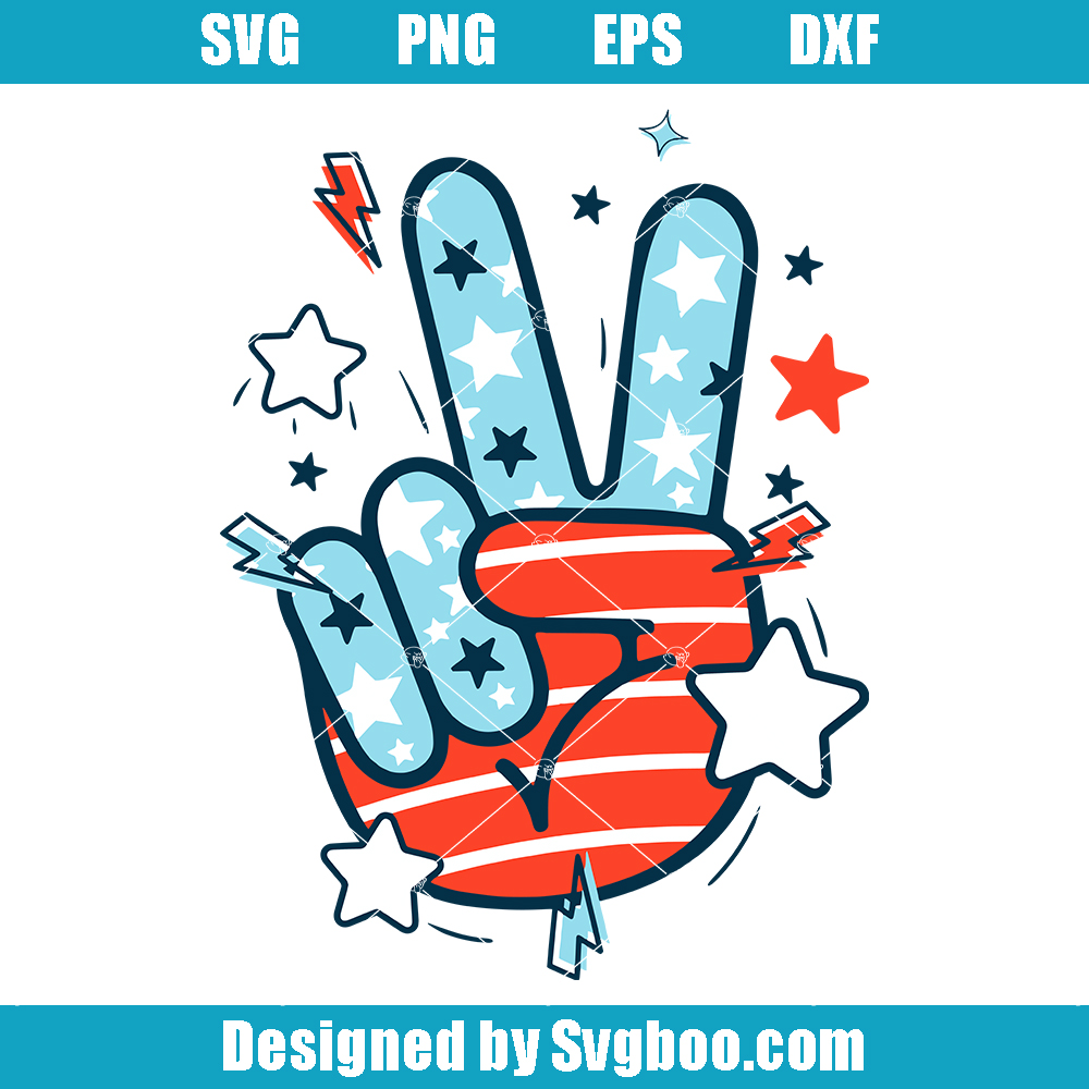 Peace Hand Sign Svg, Groovy 4th of July Svg, Groovy USA Svg Peace Hand Sign Svg