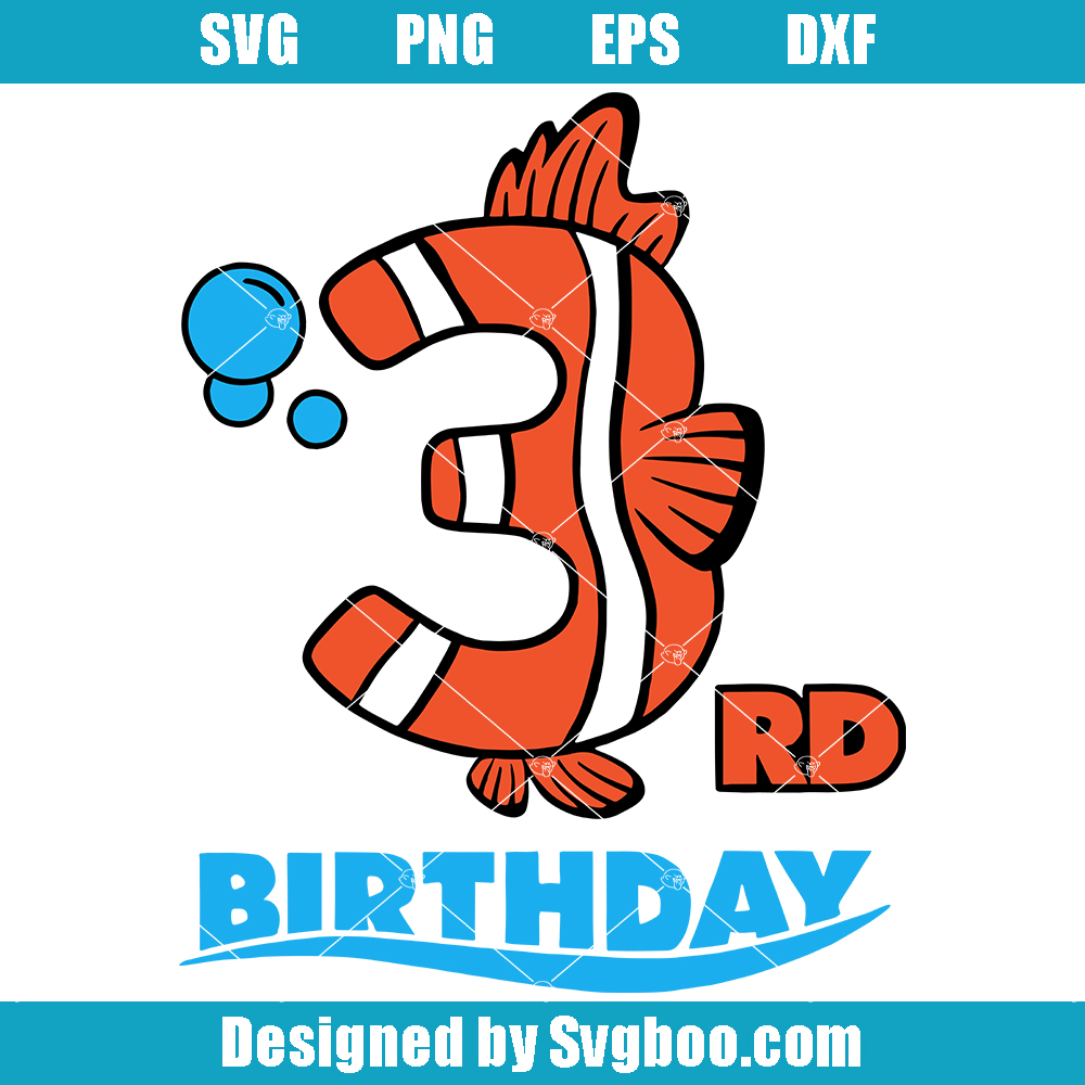 3rd Birthday Clown Fish Svg, Birthday Number Svg, Birthday Party Svg 3rd Birthday Clown Fish Svg