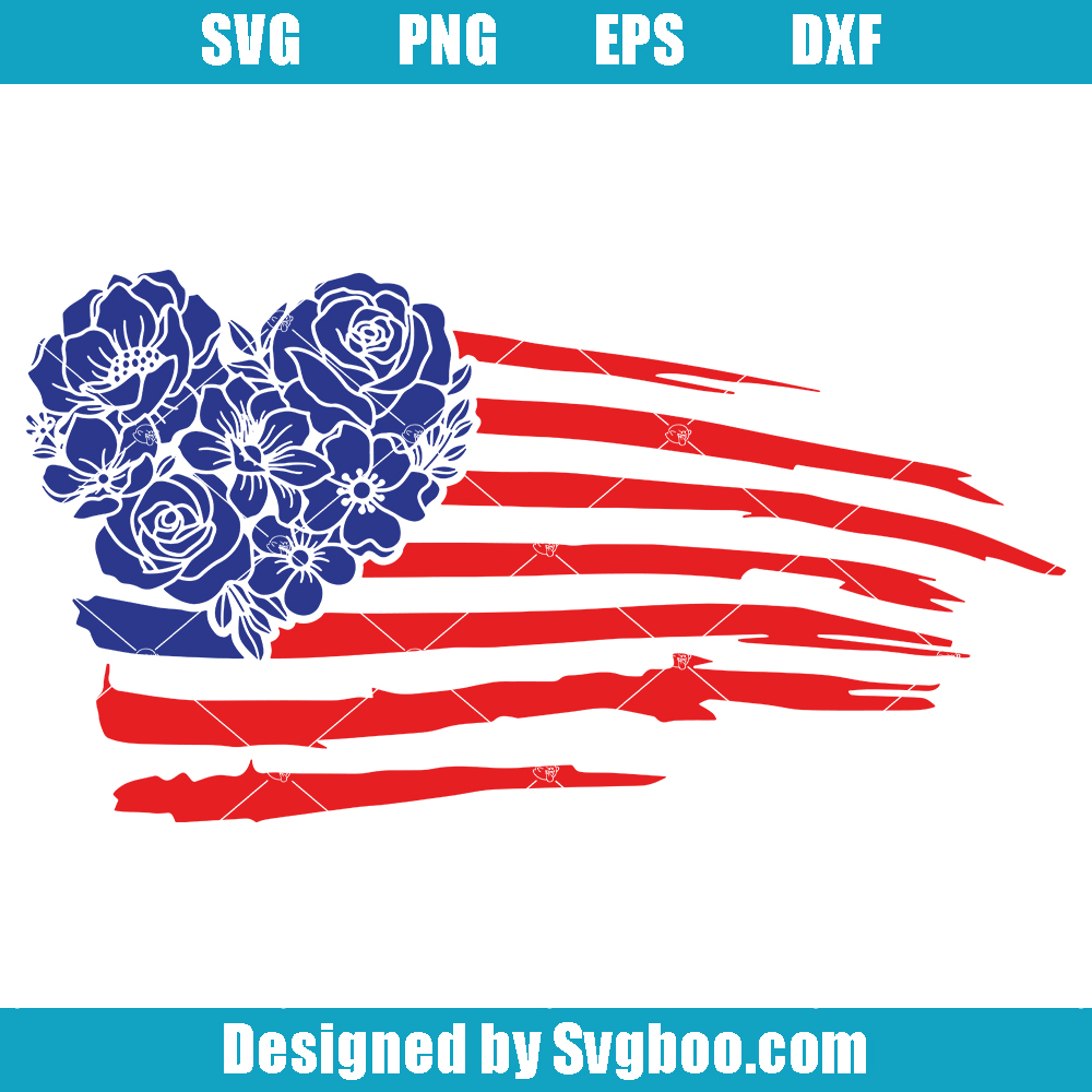 Floral American Flag Svg, Heart Flag Svg, 4th of July Svg Floral American Flag Svg