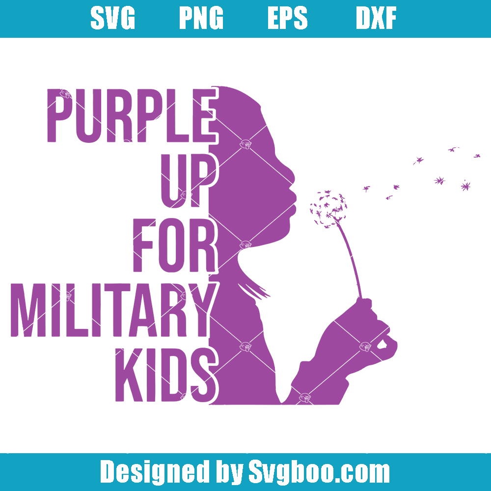 Girl Dandelion Purple Up For Military Kids Svg, Military Kids Svg Girl Dandelion Purple Up For Military Kids Svg