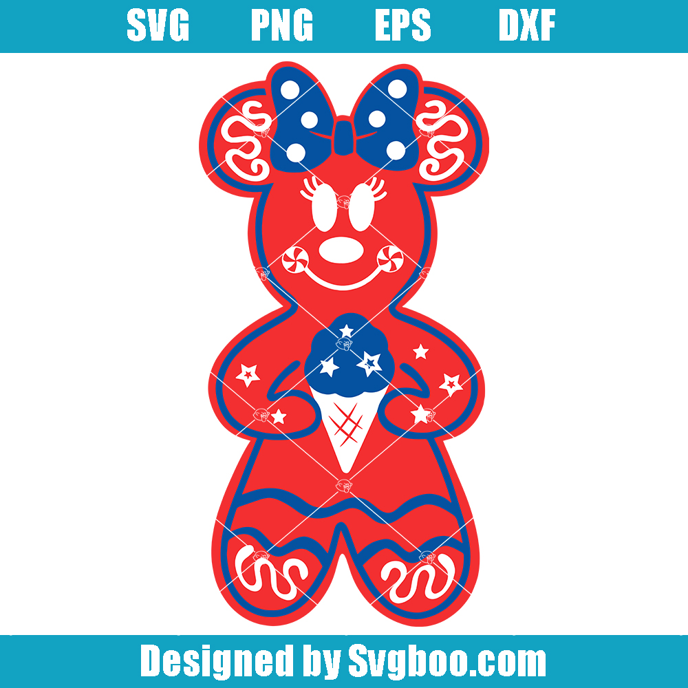 Minnie Mouse Head 4th of July Svg, 4th of July Gingerbread Svg Minnie Mouse Head 4th of July Svg