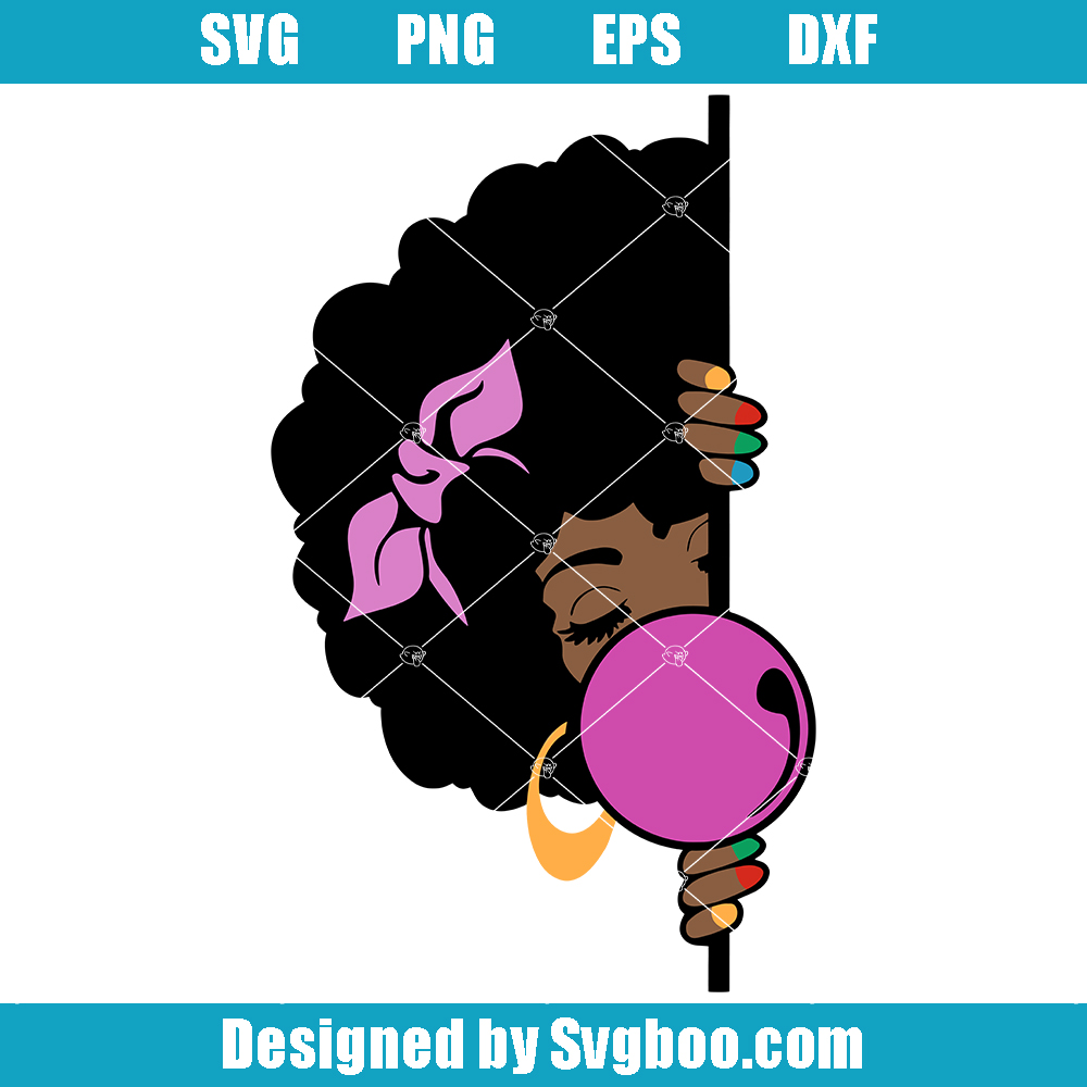 Peeking Black Girl Svg, Natural Hair Svg, Bubble Gum Svg Peeking Black Girl Svg