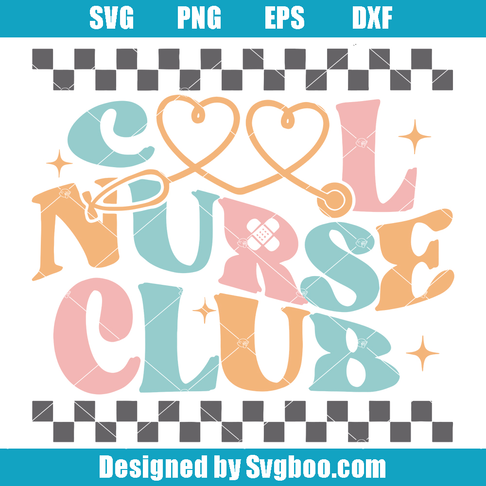 Retro Cool Nurse Club Svg, Nurse Life Svg, Wavy Letters Svg
