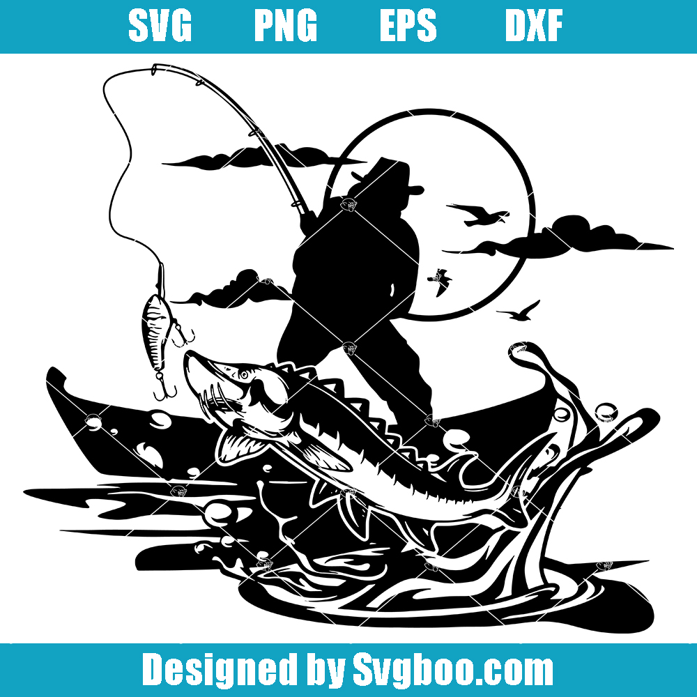 Sturgeon Fish Scene Svg, Angler Dad Svg, Fisherman Dad Svg