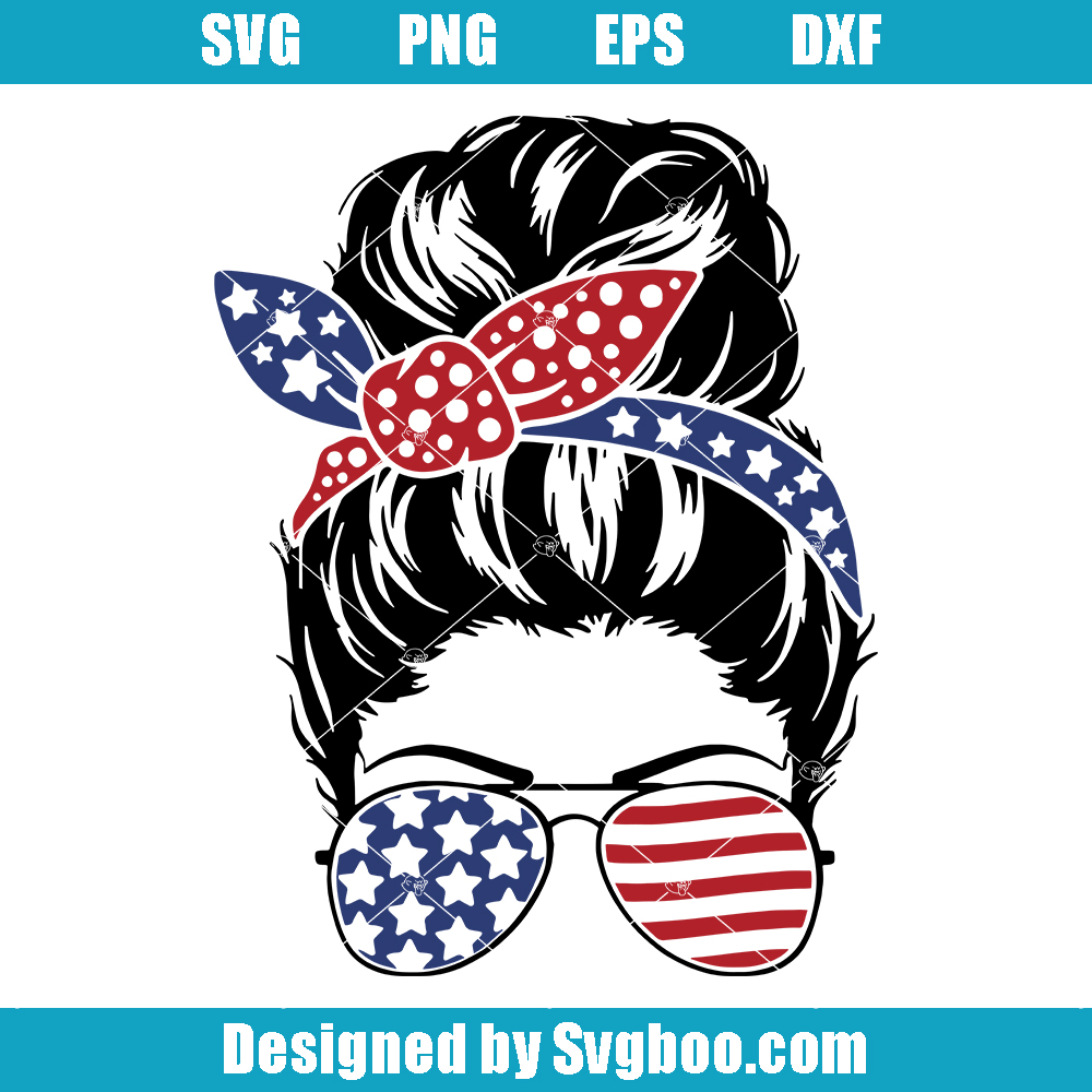 USA Mom Messy Bun Svg, American Flag Mom Life Svg, 4th Of July Svg
