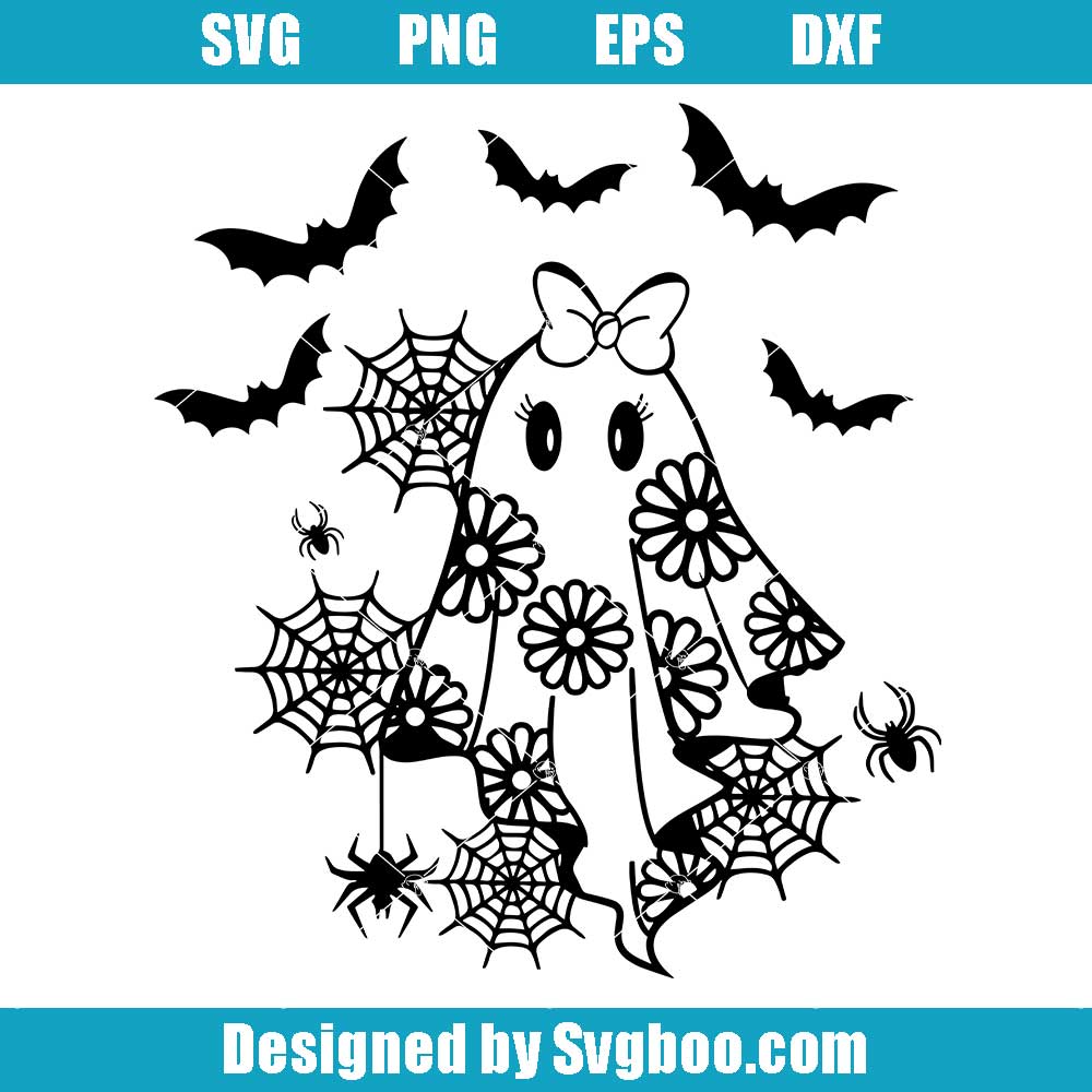 Spooky-Daisy-Ghost-Svg,-Cute-Halloween-Ghost-Svg,-Floral-Ghost-Svg