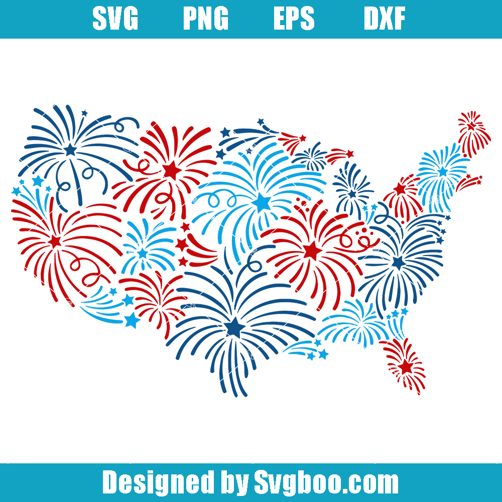 Firework America Map Svg, 4th of July Stars Svg, Fireworks USA Svg