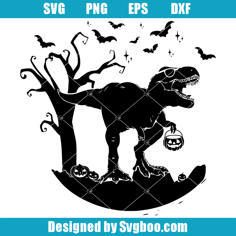 Halloween Dinosaur Svg, Spooky Saurus Rex Svg, T-Rex with Pumpkin Svg Halloween Dinosaur Svg