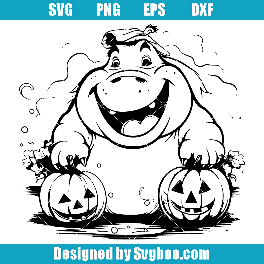 Halloween Hippo Svg, Cute Hippo Svg, Animal Halloween Svg