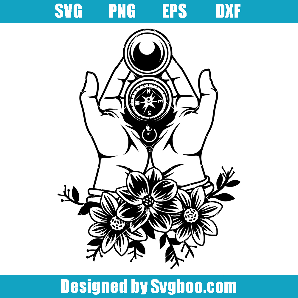 Hand Compass Svg, Floral Compass Svg, Floral Hands Svg Hand Compass Svg