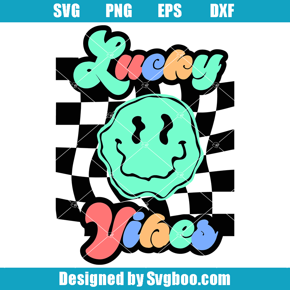 Lucky Vibes Svg, Melting Smiley Face Svg, Emoij Face Svg
