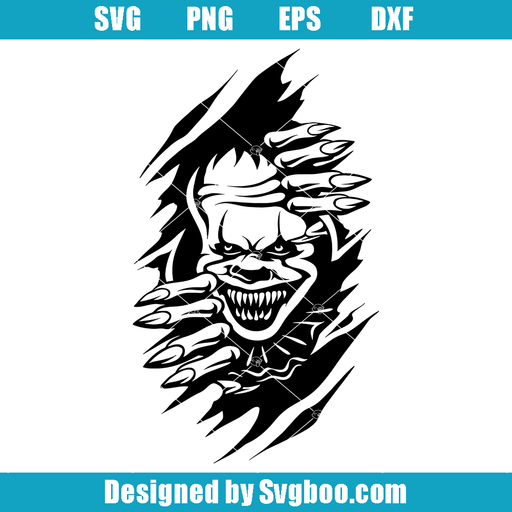 Scary Clown Peeking From Ripped Wall Svg, Evil Clown Svg Scary Clown Peeking From Ripped Wall Svg