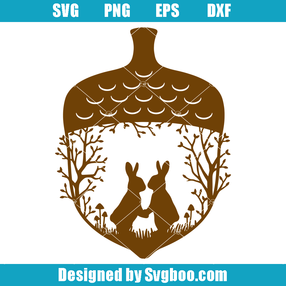 Acorn with Two Bunnies Kissing Svg, Autumn Acorn Svg Acorn with Two Bunnies Kissing Svg