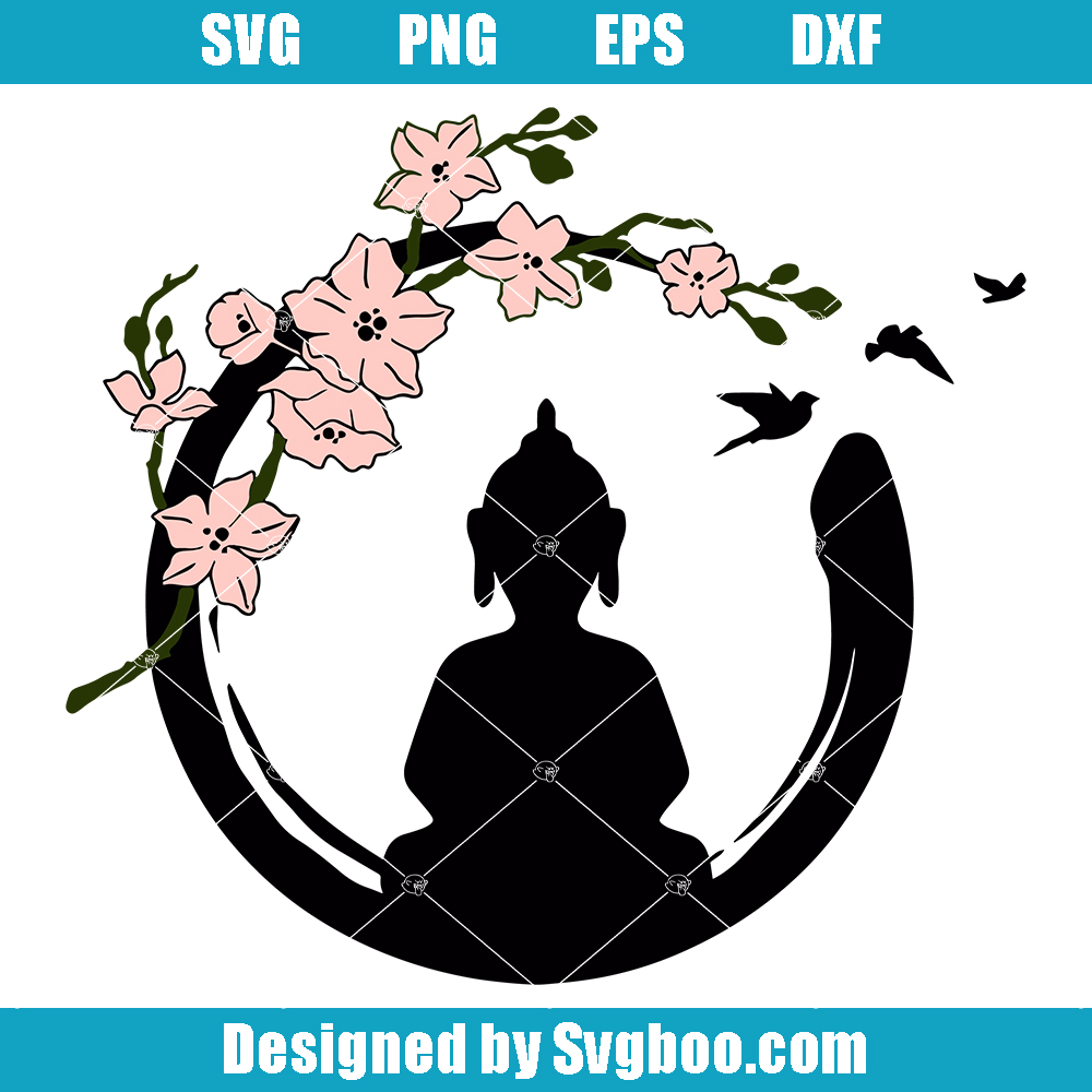 Cherry Blossom Buddha Svg, Enso Circle Svg, Buddha Silhouette Svg Cherry Blossom Buddha Svg