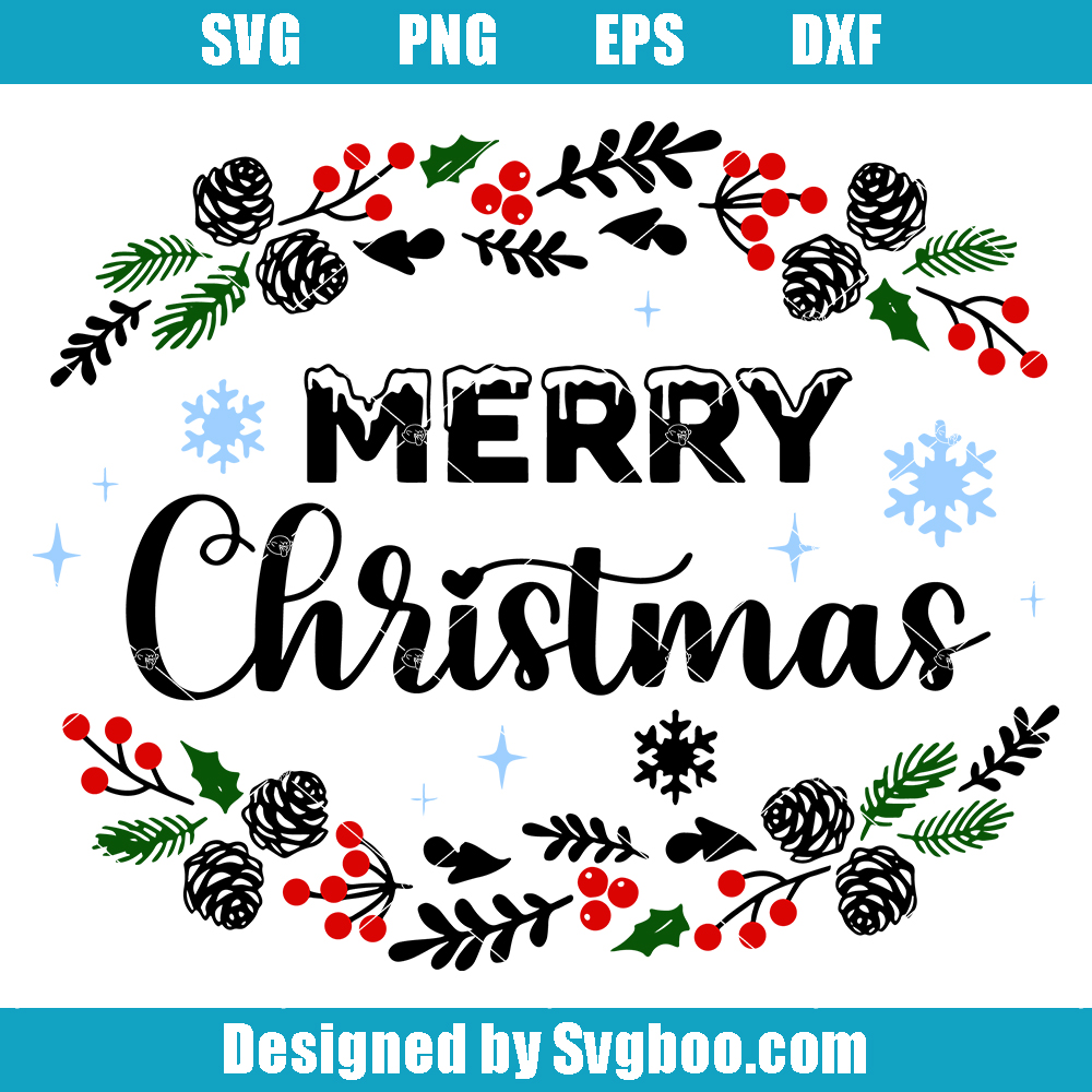 Merry Christmas Decorative Wreath Svg, Winter Wreath Svg, Wreath Silhouette