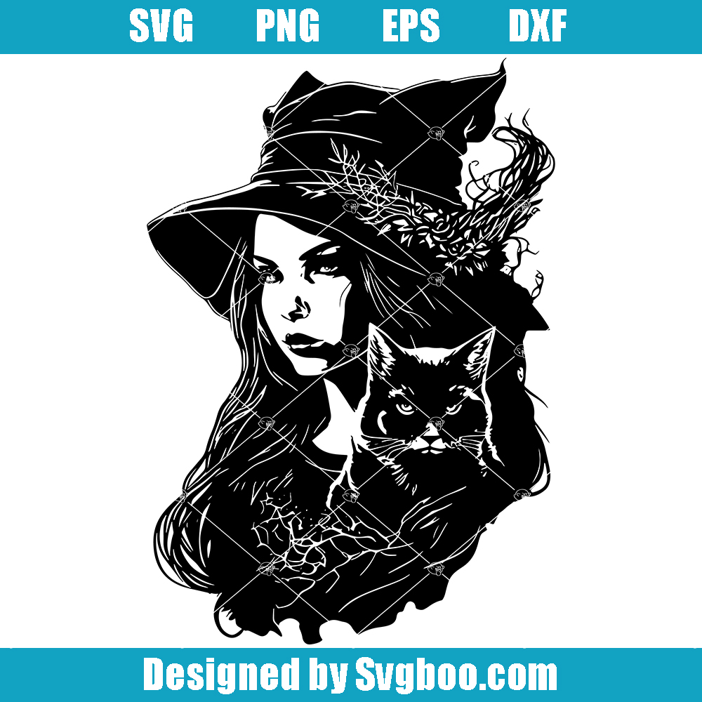 Witch Girl and Black Cat Svg, Witch Beautiful Svg, Halloween Svg