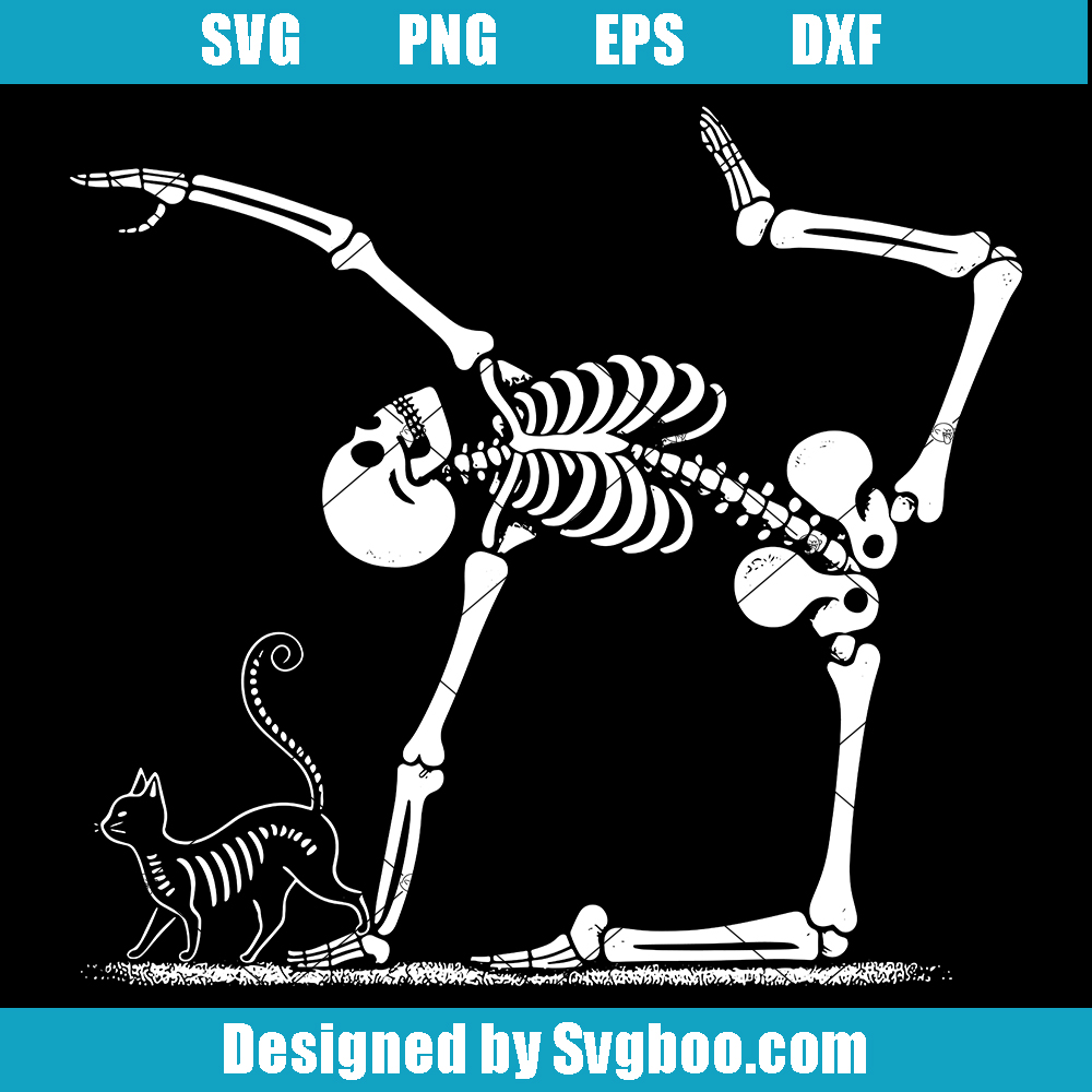 Funny Yoga Skeleton Svg, Cute Yoga Black Cat Svg, Halloween Funny Svg