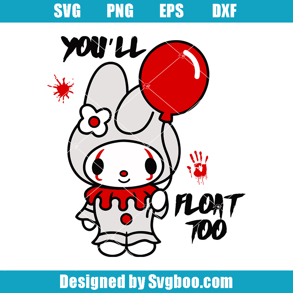 Kawaii Bunny Clown Svg, Cute Horror Svg, You'll Float Too Svg Kawaii Bunny Clown Svg,