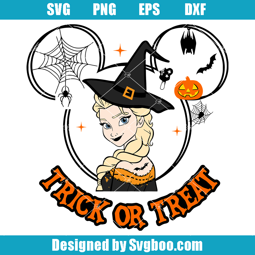 Princess Elsa Halloween Svg, Cute Halloween Witches Svg, Trick or Treat Svg Princess Elsa Halloween Svg