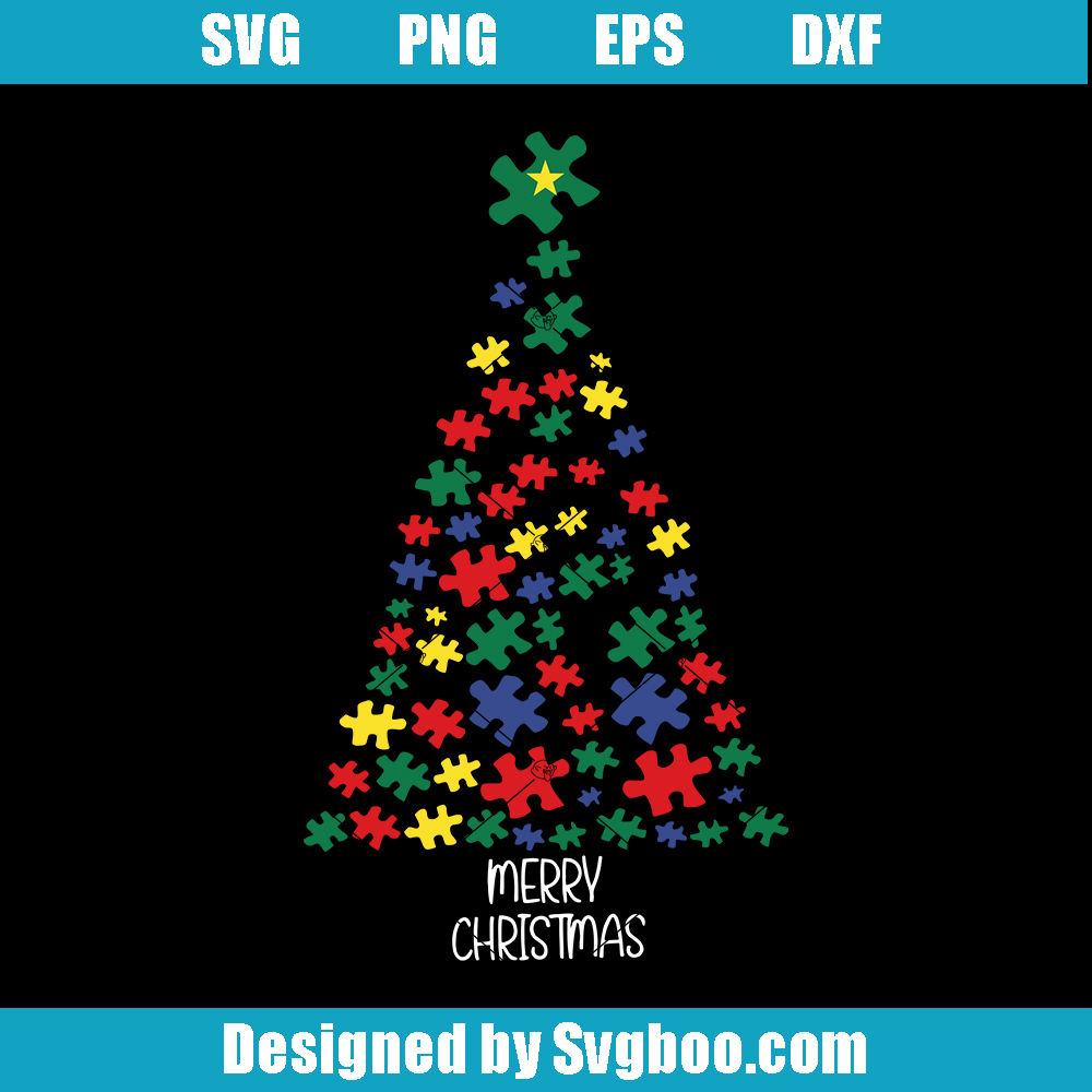 Autism Puzzle Tree Svg, Merry Christmas Svg, Autism Christmas Svg Autism Puzzle Tree Svg