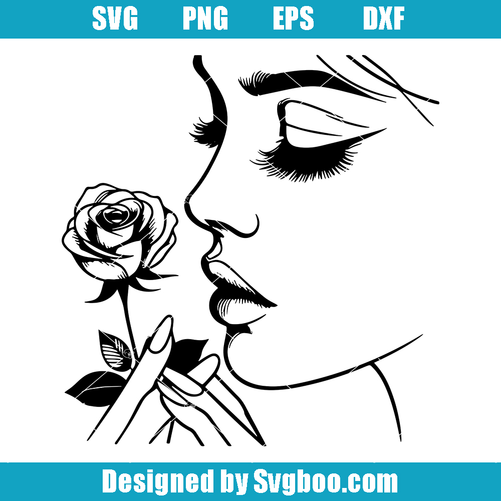 Beauty with Rose Svg, Strong Female Svg, Feminine Silhouette