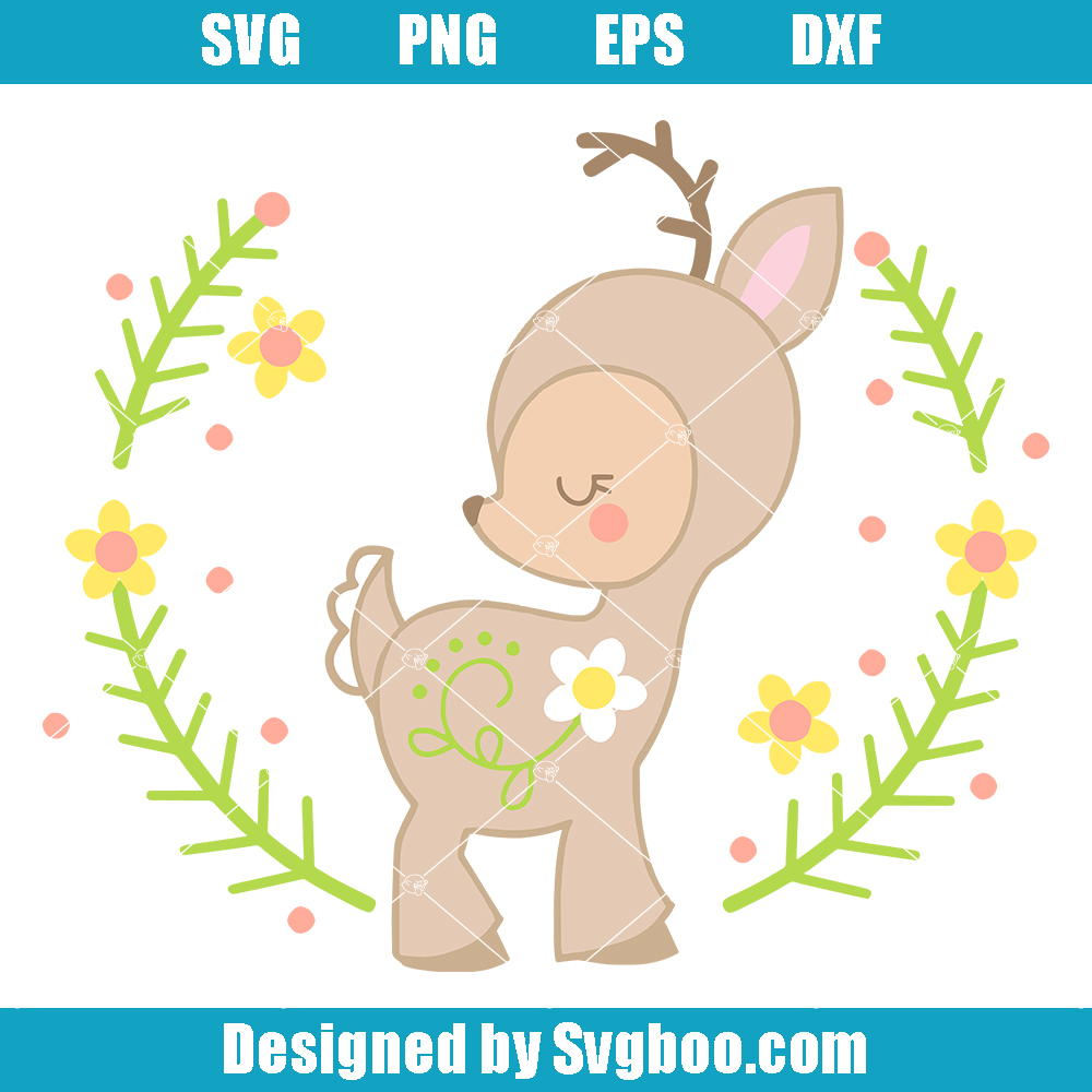 Deer Laurel Svg, Cute Baby Deer Svg, Cute Winter Deer Svg Deer Laurel Svg