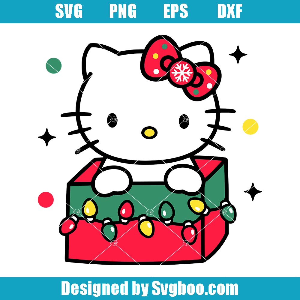 Kitty Christmas Present Svg, Kawaii Kitten Christmas Svg Kitty Christmas Present Svg