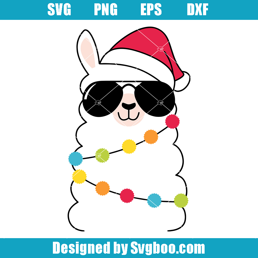 Llama with Sunglasses in a Santa Hat Svg, Christmas Llama Svg Llama with Sunglasses in a Santa Hat Svg